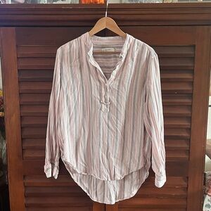 Lucky Brand size M Pink and White Striped Blouse